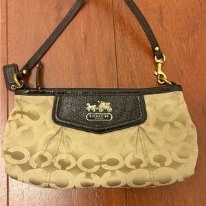 Coach Beige and Dark Brown Signature Wristlet